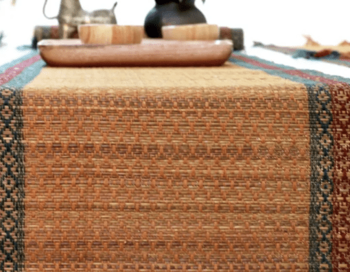 Handmade Dining Table Mats and Table Runner in Rust and Green (Set of 6/4) | Eco Friendly Tableware Sustainably Handwoven from Natural Grass - Image 3